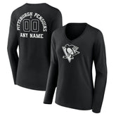 Pittsburgh Penguins Women's Personalized Name & Number Monochrome Long Sleeve V-Neck T-Shirt Sale