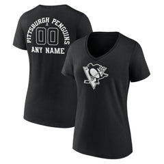 Pittsburgh Penguins Women's Personalized Name & Number Monochrome V-Neck T-Shirt Sale