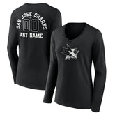 San Jose Sharks Women's Personalized Name & Number Monochrome Long Sleeve V-Neck T-Shirt Outlet