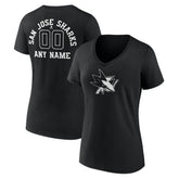 San Jose Sharks Women's Personalized Name & Number Monochrome V-Neck T-Shirt Sale