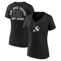 San Jose Sharks Women's Personalized Name & Number Monochrome V-Neck T-Shirt Sale