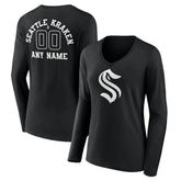Seattle Kraken Women's Personalized Name & Number Monochrome Long Sleeve V-Neck T-Shirt Discount