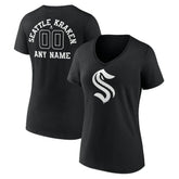 Seattle Kraken Women's Personalized Name & Number Monochrome V-Neck T-Shirt On Sale