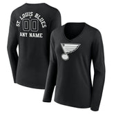 St. Louis Blues Women's Personalized Name & Number Monochrome Long Sleeve V-Neck T-Shirt Outlet