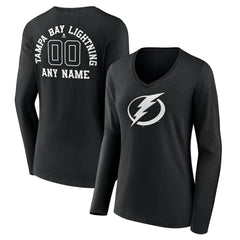 Tampa Bay Lightning Women's Personalized Name & Number Monochrome Long Sleeve V-Neck T-Shirt Sale