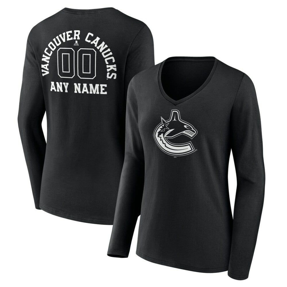 Vancouver Canucks Women's Personalized Name & Number Monochrome Long Sleeve V-Neck T-Shirt Sale