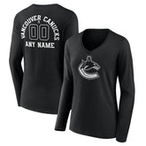 Vancouver Canucks Women's Personalized Name & Number Monochrome Long Sleeve V-Neck T-Shirt Sale