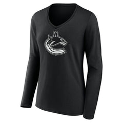 Vancouver Canucks Women's Personalized Name & Number Monochrome Long Sleeve V-Neck T-Shirt Sale
