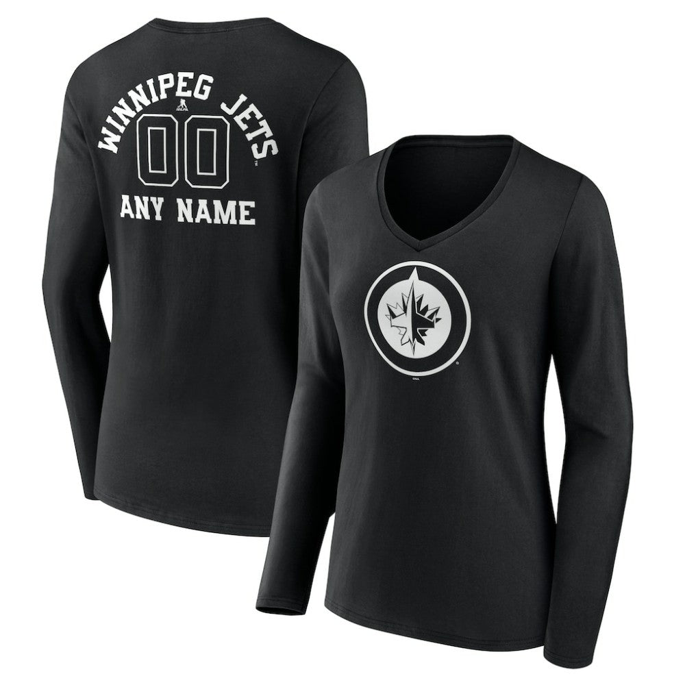 Winnipeg Jets Women's Personalized Name & Number Monochrome Long Sleeve V-Neck T-Shirt For Sale