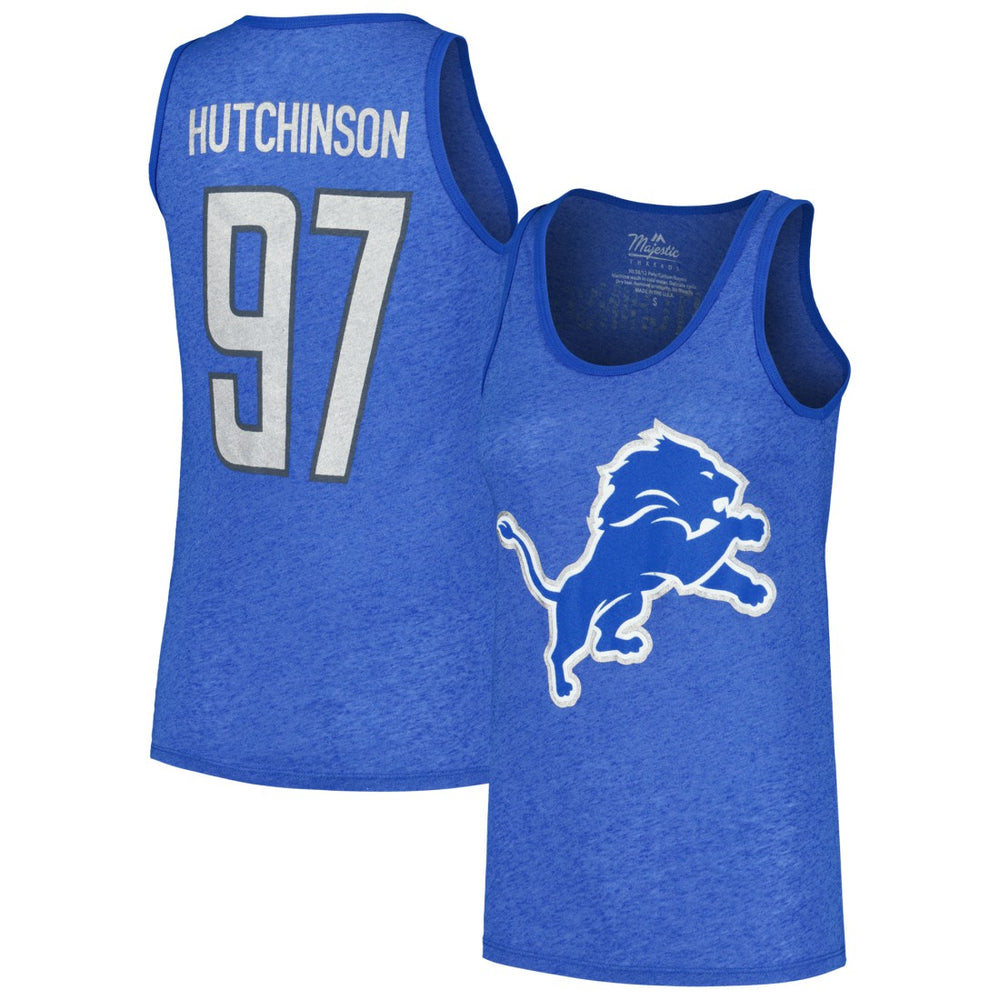 Detroit Lions Aidan Hutchinson Majestic Threads Women's Name & Number Tri-Blend Tank Top