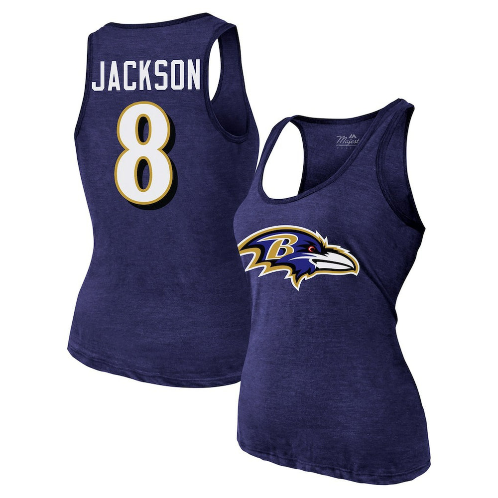 Baltimore Ravens Lamar Jackson Majestic Threads Women's Name & Number Tri-Blend Tank Top
