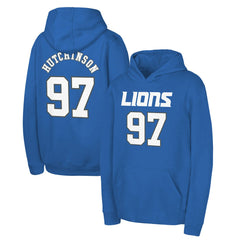 Detroit Lions Aidan Hutchinson Youth Mainliner Player Name & Number Pullover Hoodie