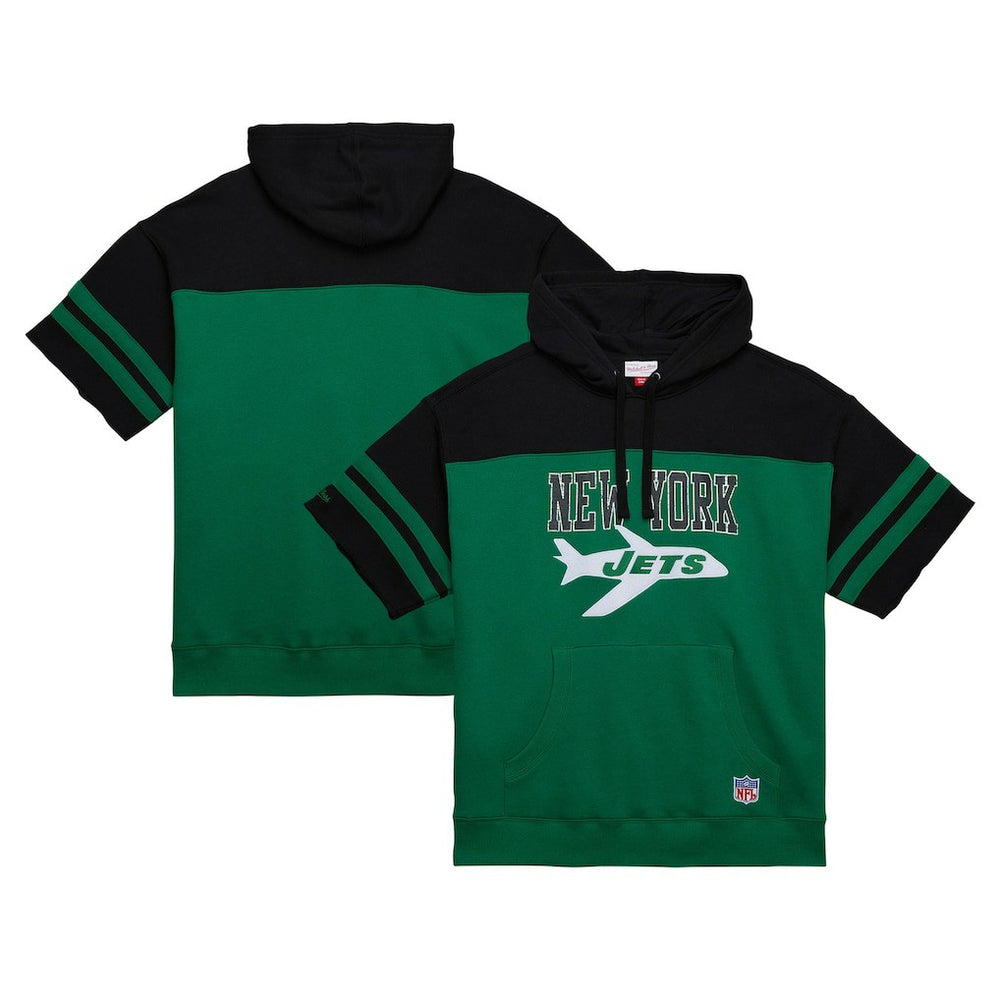 New York Jets Mitchell & Ness Off Field Vintage Logo Short Sleeve Pullover Hoodie