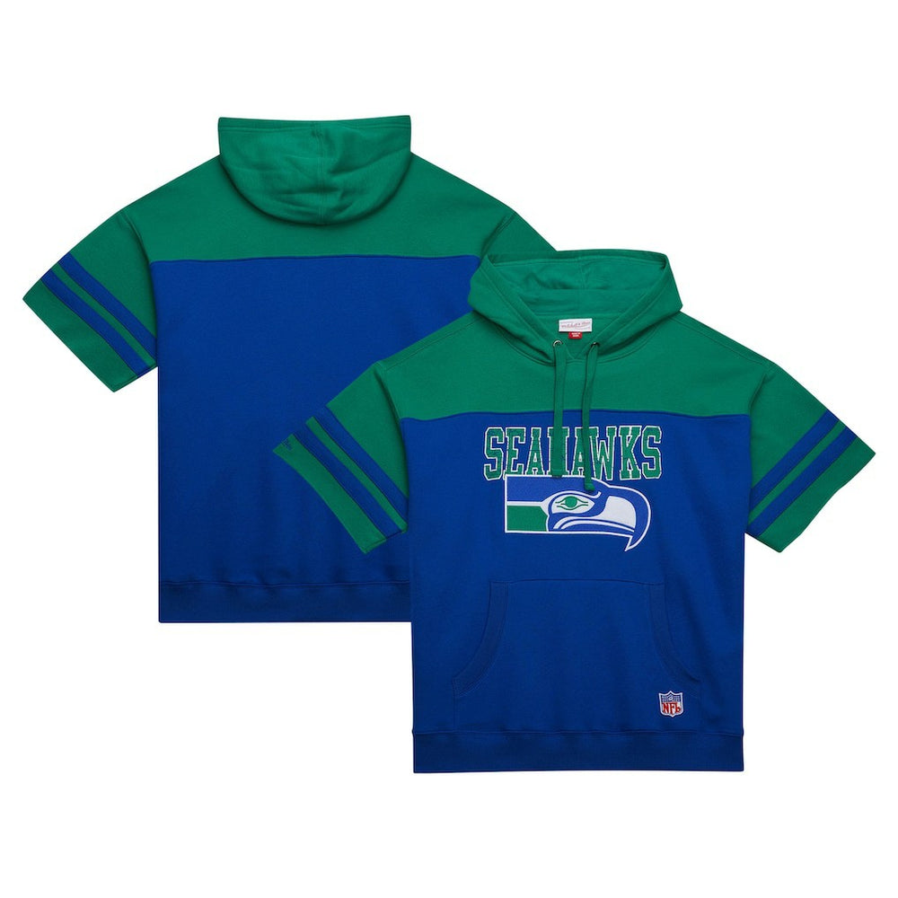 Seattle Seahawks Mitchell & Ness Off Field Vintage Logo Short Sleeve Pullover Hoodie
