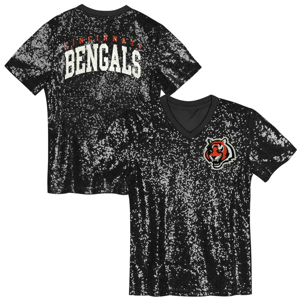 Cincinnati Bengals Girls Youth Wordmark Sequin V-Neck Top