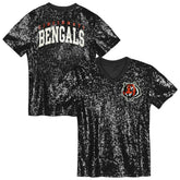 Cincinnati Bengals Girls Youth Wordmark Sequin V-Neck Top