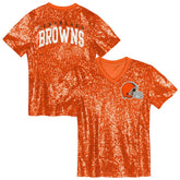 Cleveland Browns Girls Youth Wordmark Sequin V-Neck Top