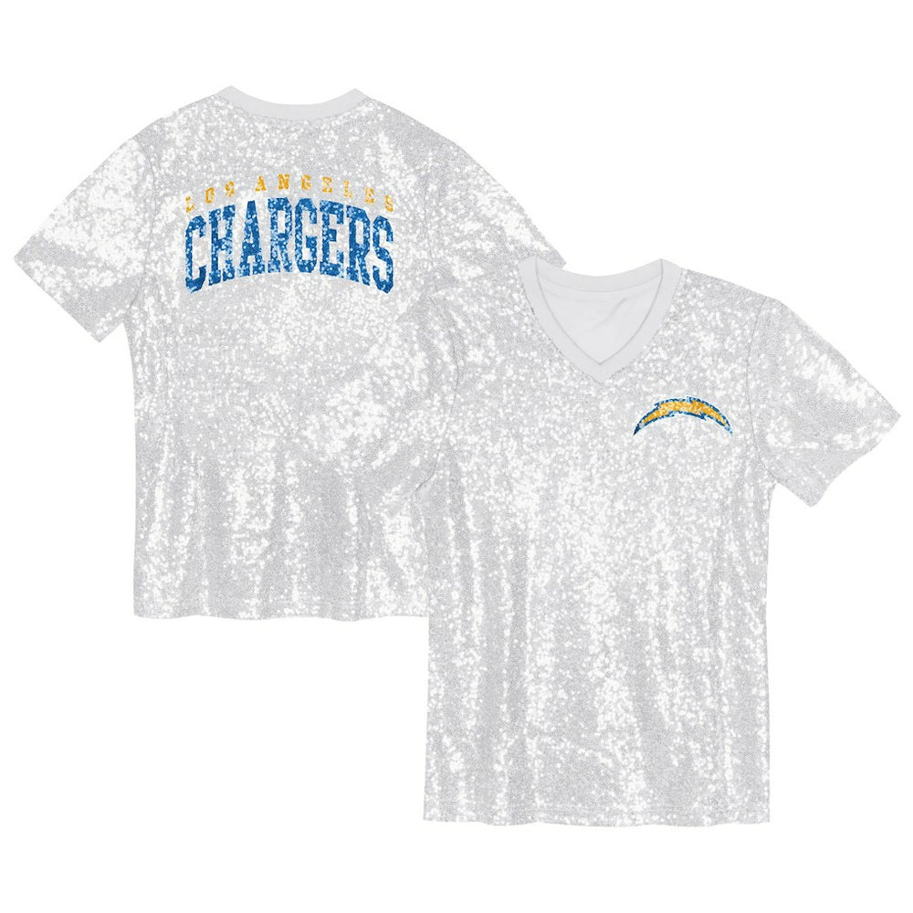 Los Angeles Chargers Girls Youth Wordmark Sequin V-Neck Top