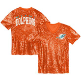 Miami Dolphins Girls Youth Wordmark Sequin V-Neck Top
