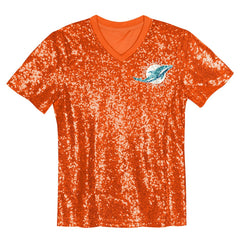 Miami Dolphins Girls Youth Wordmark Sequin V-Neck Top