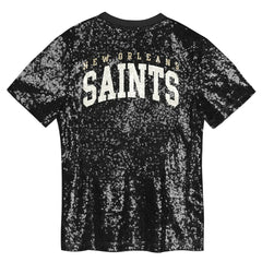 New Orleans Saints Girls Youth Wordmark Sequin V-Neck Top