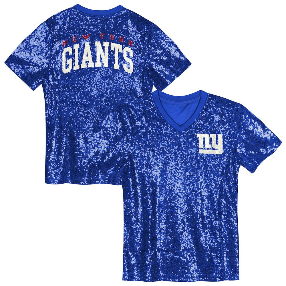 New York Giants Girls Youth Wordmark Sequin V-Neck Top