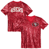 San Francisco 49ers Girls Youth Wordmark Sequin V-Neck Top