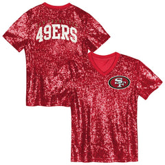 San Francisco 49ers Girls Youth Wordmark Sequin V-Neck Top