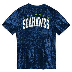 Seattle Seahawks Girls Youth Wordmark Sequin V-Neck Top