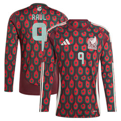 Raul Jimenez Mexico National Team 2024 Home Replica Player Long Sleeve Jersey Burgundy - Adidas