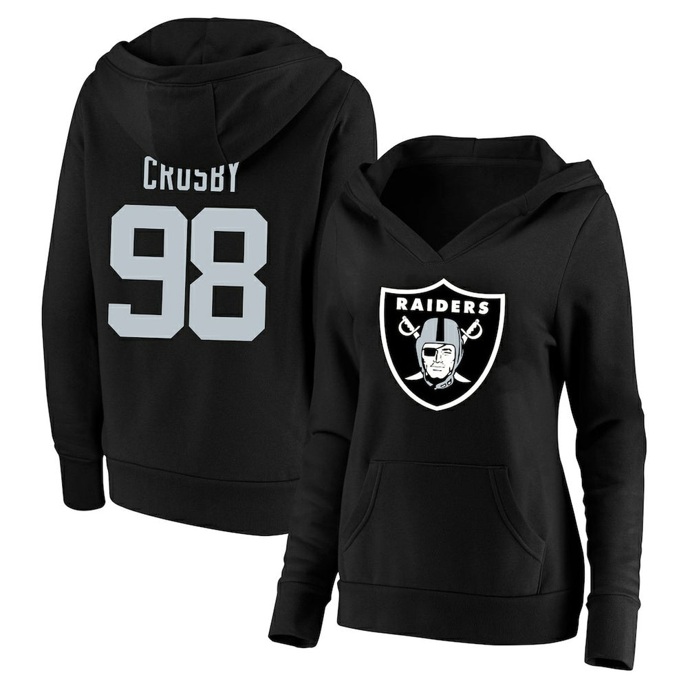 Las Vegas Raiders Fanatics Maxx Crosby Women's Plus Size Player Name & Number V-Neck Pullover Hoodie