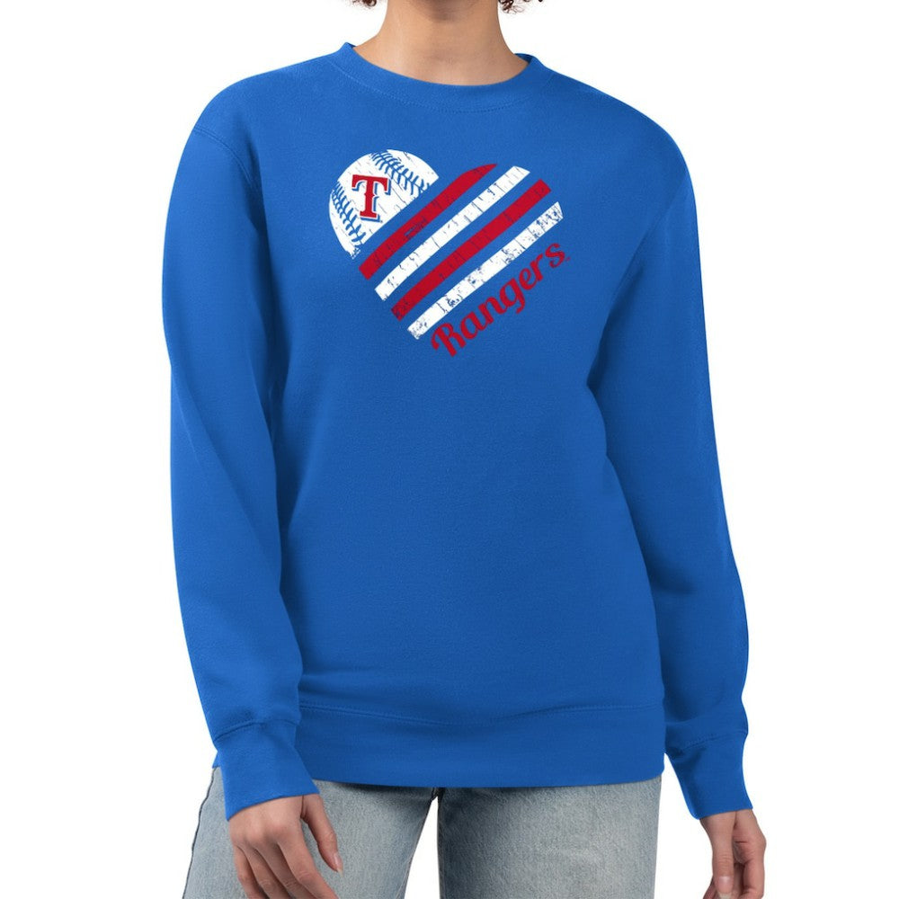 Texas Rangers G-III 4Her by Carl Banks Women's Heart Logo Fleece Pullover Sweatshirt | MLB Outlet