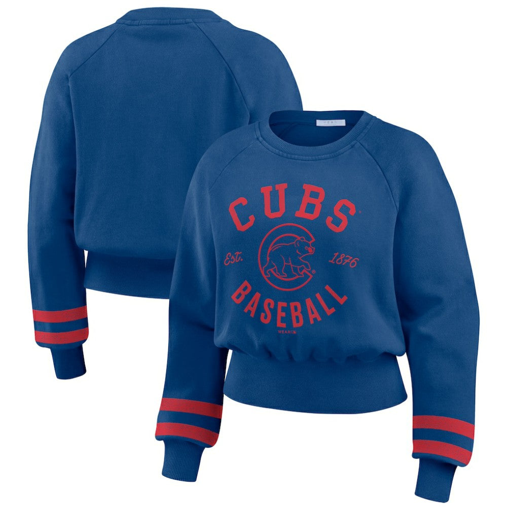Chicago Cubs WEAR by Erin Andrews Women's Vintage Washed Cropped Pullover Sweatshirt | MLB Near me