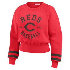 Cincinnati Reds WEAR by Erin Andrews Women's Vintage Washed Cropped Pullover Sweatshirt | MLB Sale