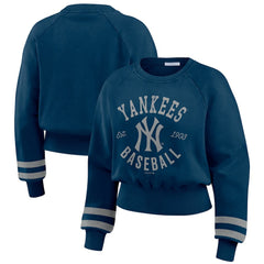 New York Yankees WEAR by Erin Andrews Women's Vintage Washed Cropped Pullover Sweatshirt | MLB For sale