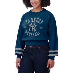New York Yankees WEAR by Erin Andrews Women's Vintage Washed Cropped Pullover Sweatshirt | MLB For sale