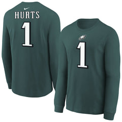Philadelphia Eagles Nike Jalen Hurts Youth Player Name & Number Long Sleeve T-Shirt