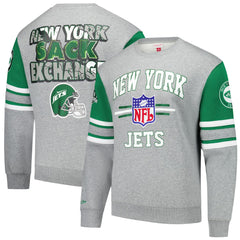 New York Jets Mitchell & Ness All Over 4.0 Vintage Logo Pullover Sweatshirt