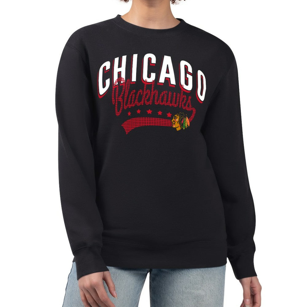 Chicago Blackhawks G-III 4Her by Carl Banks Women's Filigree Team Graphic Fleece Pullover Sweatshirt Online