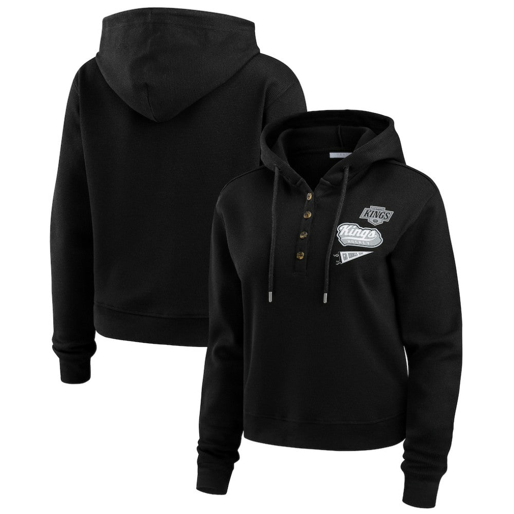 Los Angeles Kings WEAR by Erin Andrews Women's Waffle-Knit Pullover Hoodie On Sale