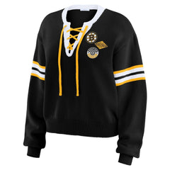 Boston Bruins WEAR by Erin Andrews Women's Cropped Lace-Up Sweater Outlet