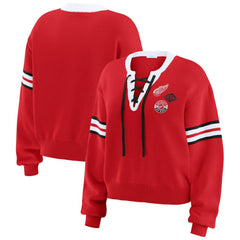 Detroit Red Wings WEAR by Erin Andrews Women's Cropped Lace-Up Sweater For Sale