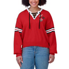 Detroit Red Wings WEAR by Erin Andrews Women's Cropped Lace-Up Sweater For Sale