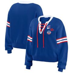 New York Rangers WEAR by Erin Andrews Women's Cropped Lace-Up Sweater On Sale