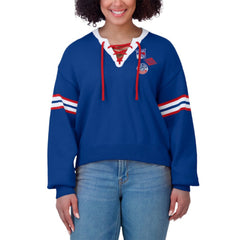 New York Rangers WEAR by Erin Andrews Women's Cropped Lace-Up Sweater On Sale