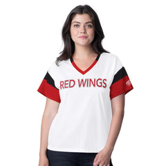 Detroit Red Wings G-III 4Her by Carl Banks Women's Rink Oversized Rhinestone V-Neck T-Shirt Discount