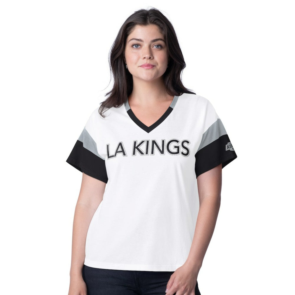 Los Angeles Kings G-III 4Her by Carl Banks Women's Rink Oversized Rhinestone V-Neck T-Shirt Discount
