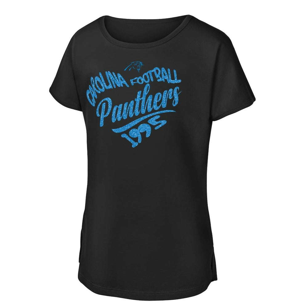 Carolina Panthers Girls Youth Script Heart Dolman T-Shirt