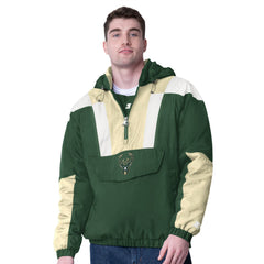 Milwaukee Bucks Starter Charger Half-Zip Pullover Jacket- Hunter Green/Cream outlet Online