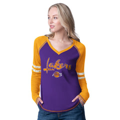 Los Angeles Lakers G-III 4Her by Carl Banks Women's Winner Waffle Knit Thermal Long Sleeve Tri-Blend T-Shirt On Sale